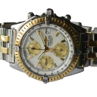 Breitling Chronomat Stahl / Gold Perlmutt Pilotarmband D13352 FULL SET
